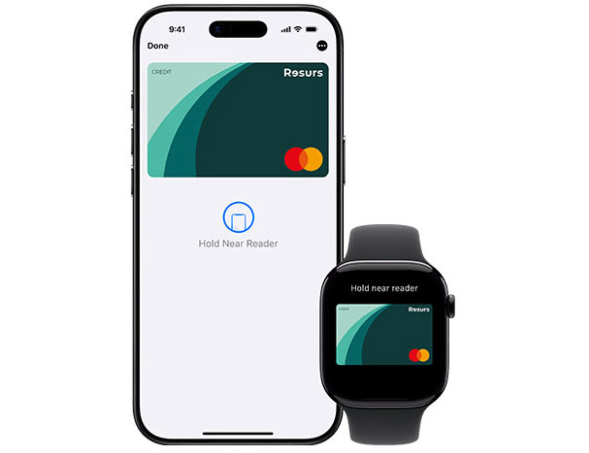 Mobil og smartwatch med Resurs kreditkort på skærmen.
